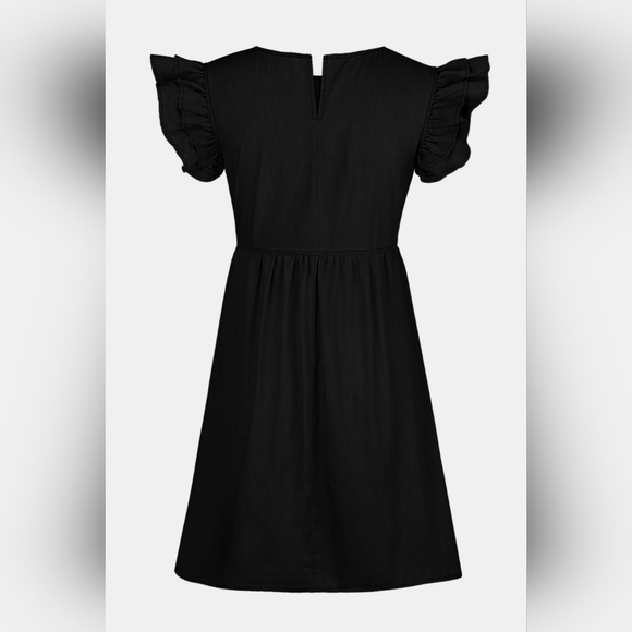 Full Size Ruffled Round Neck Cap Sleeve Denim Dress - Picture 2 of 5